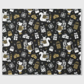 クリスマスホワイトブラック金ゴールドネズミ贈答品 ラッピングペーパー (フラット)