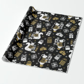 クリスマスホワイトブラック金ゴールドネズミ贈答品 ラッピングペーパー (アンロールド)