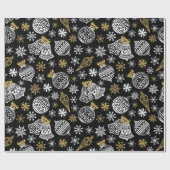 クリスマスホワイトブラック金ゴールドベルズボーブルススノーフレーク ラッピングペーパー (フラット)