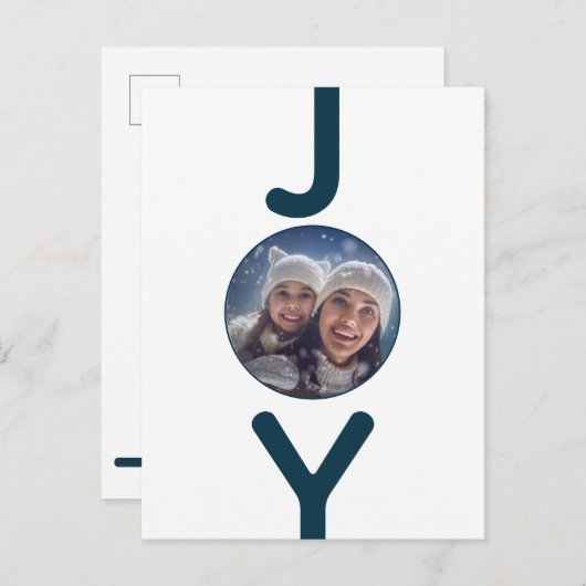 クリスマスホワイトブルーのジョイフォトカード ポストカード (正面/裏面)