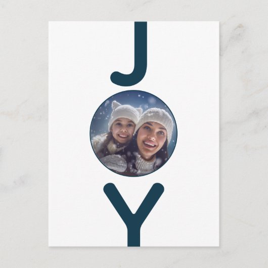 クリスマスホワイトブルーのジョイフォトカード ポストカード (正面)