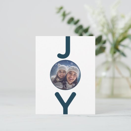 クリスマスホワイトブルーのジョイフォトカード ポストカード (スタンド正面)