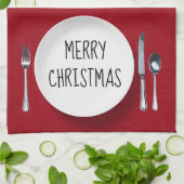 クリスマスホワイトプレートとシルバーウェアキッチンタオル キッチンタオル (折り畳み)
