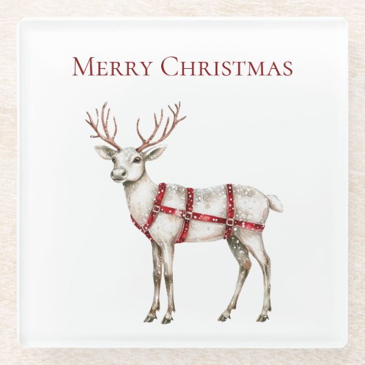 クリスマスホワイトペパーミントシカ ガラスコースター (正面)