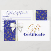 クリスマスホワイトボウブルーラグジュアリー金ゴールド雪片 (正面/裏面)