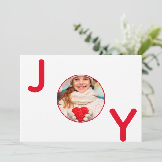 クリスマスホワイトレッドのジョイモダント写真カード 招待状 (スタンド正面)