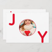 クリスマスホワイトレッドのジョイモダント写真カード 招待状 (正面/裏面)