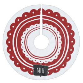 クリスマスホワイトレッドコテージトリムファミリーイニシャル ブラッシュドポリエステルツリースカート