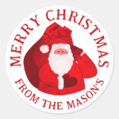 クリスマスホワイトレッドサンタ名前をカスタムする ラウンドシール (正面)