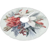 クリスマスホワイトレッドフラワーホリデーエレガント ブラッシュドポリエステルツリースカート (アングル)