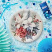 クリスマスホワイトレッドフラワーホリデーエレガント ペーパープレート (パーティー)