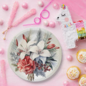 クリスマスホワイトレッドフラワーホリデーエレガント ペーパープレート (パーティー)