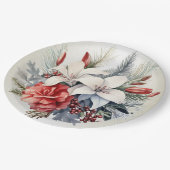 クリスマスホワイトレッドフラワーホリデーエレガント ペーパープレート (アングル)