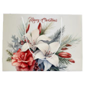 クリスマスホワイトレッドフラワーホリデーエレガント ラージペーパーバッグ (裏面)