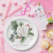 クリスマスホワイトローズとレッドベリー結婚ズパイン ペーパープレート (パーティー)