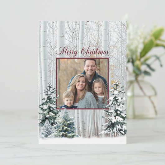 クリスマスホワイト樺の木ツリーズスノーウッドランド 招待状 (スタンド正面)