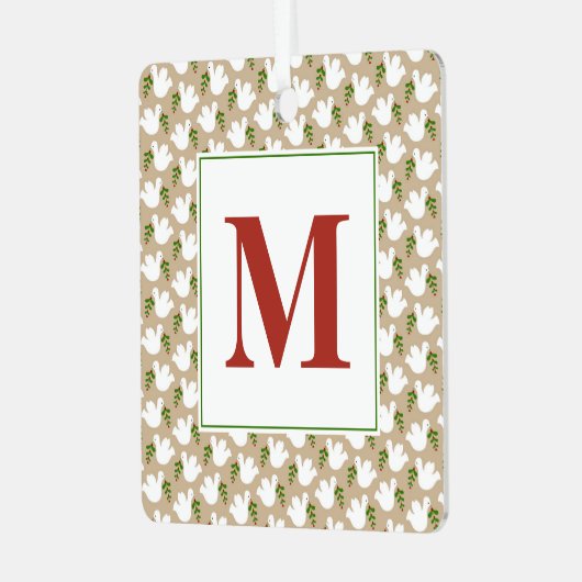 クリスマスホワイト鳩イニシャル平和ラブジョイ メタルオーナメント (正面左)