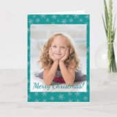 クリスマスホワイト&アクアスノーフレークonティール（緑がかった色）写真 ノートカード (正面)