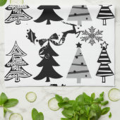 クリスマスホワイト&ブラックツリーズキッチンタオル キッチンタオル (折り畳み)