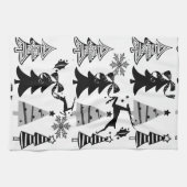 クリスマスホワイト&ブラックツリーズキッチンタオル キッチンタオル (横)