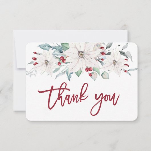 クリスマスホワイト·ポインセチア·サンキューカード サンキューカード (正面)