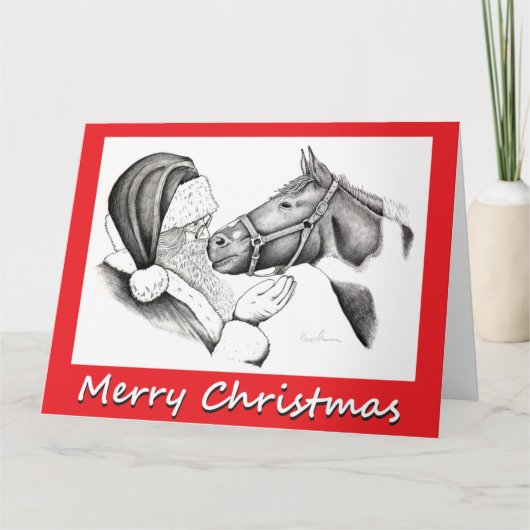 クリスマスホースとサンタクロース サンキューカード (正面)
