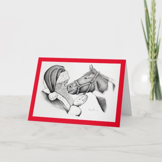 クリスマスホースとサンタクロース シーズンカード (正面)