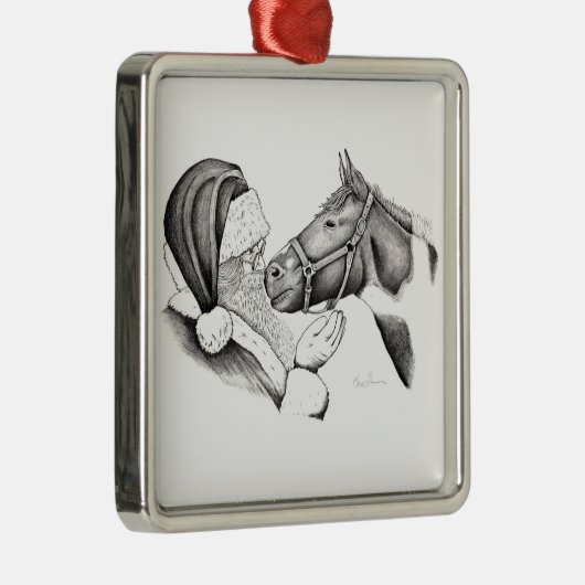 クリスマスホースとサンタクロース メタルオーナメント (右)