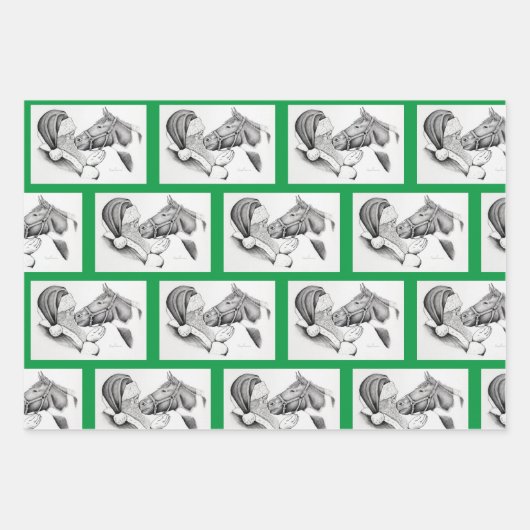 クリスマスホースとサンタクロース ラッピングペーパーシート (正面)