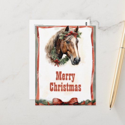 クリスマスホースの水色 ポストカード (正面/裏面インサイチュ)