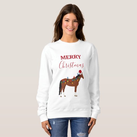 クリスマスホースサンタハットクリスマスライト スウェットシャツ (正面フル)