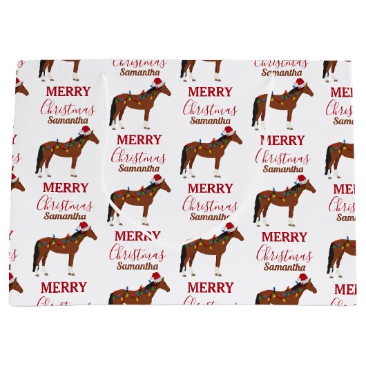 クリスマスホースサンタハットクリスマスライト ラージペーパーバッグ (正面)