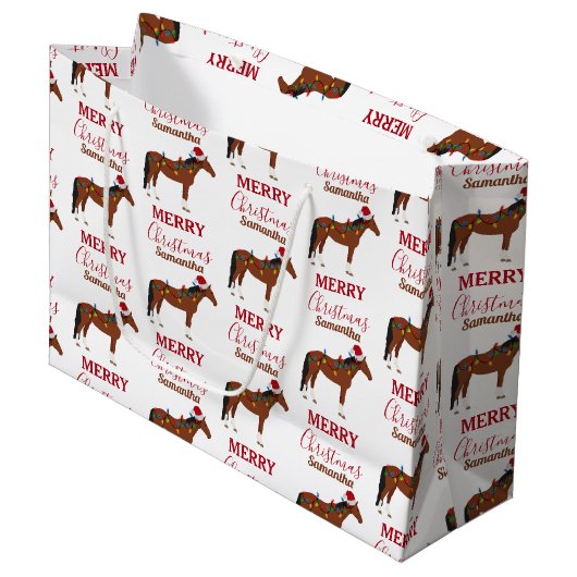 クリスマスホースサンタハットクリスマスライト ラージペーパーバッグ (正面アングル)