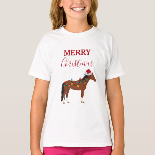 クリスマスホースサンタハットクリスマスライト Tシャツ