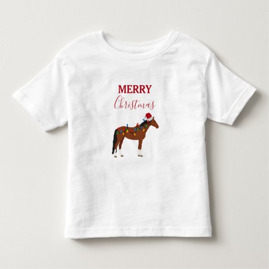 クリスマスホースサンタ帽子Xmasライト トドラーTシャツ (正面)