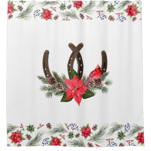 クリスマスホースシューポインセチア シャワーカーテン (正面)