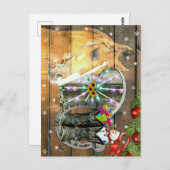 クリスマスホースワゴンホイールカウボーイブーツガーランド ポストカード (正面/裏面)