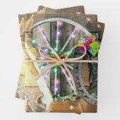 クリスマスホースワゴンホイールカウボーイブーツガーランド ラッピングペーパーシート (インサイチュ)