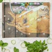 クリスマスホースワゴンホイールカウボーイブーツ馬蹄形 キッチンタオル (折り畳み)