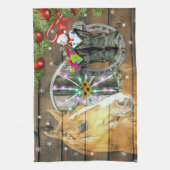 クリスマスホースワゴンホイールカウボーイブーツ馬蹄形 キッチンタオル (縦)