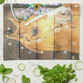 クリスマスホースワゴンホイールカウボーイブーツ馬蹄形 キッチンタオル (折り畳み)