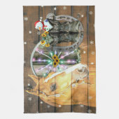 クリスマスホースワゴンホイールカウボーイブーツ馬蹄形 キッチンタオル (縦)