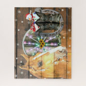 クリスマスホースワゴンホイールカウボーイブーツ馬蹄形 ジグソーパズル (縦)