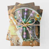 クリスマスホースワゴンホイールカウボーイブーツ馬蹄形 ラッピングペーパーシート (インサイチュ)