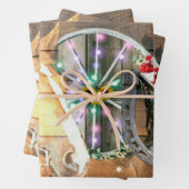 クリスマスホースワゴンホイールカウボーイブーツ馬蹄形 ラッピングペーパーシート (インサイチュ)