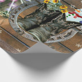 クリスマスホースワゴンホイールカウボーイブーツ馬蹄形 ラッピングペーパー (角)