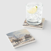 クリスマスホース描キャリッジ通り ストーンコースター (横)