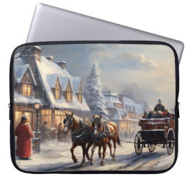 クリスマスホース描キャリッジ通り ラップトップスリーブ