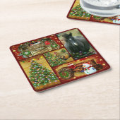 クリスマスホース雪だるまトラックトラクター スクエアペーパーコースター (アングル)