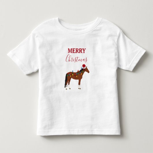 クリスマスホース サンタ帽 クリスマスライト トドラーTシャツ (正面)